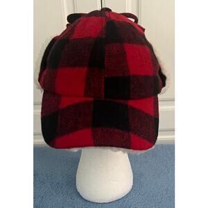 Woodland Creek Men's Trapper Hat Flannel Red/Black Buffalo Plaid Fleece Lined
